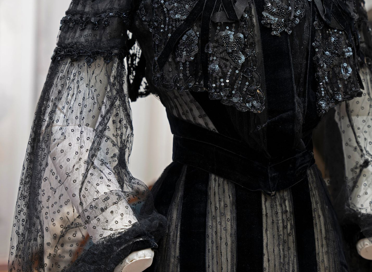 The dresses at the 'Out Shopping' Exhibition after conservation