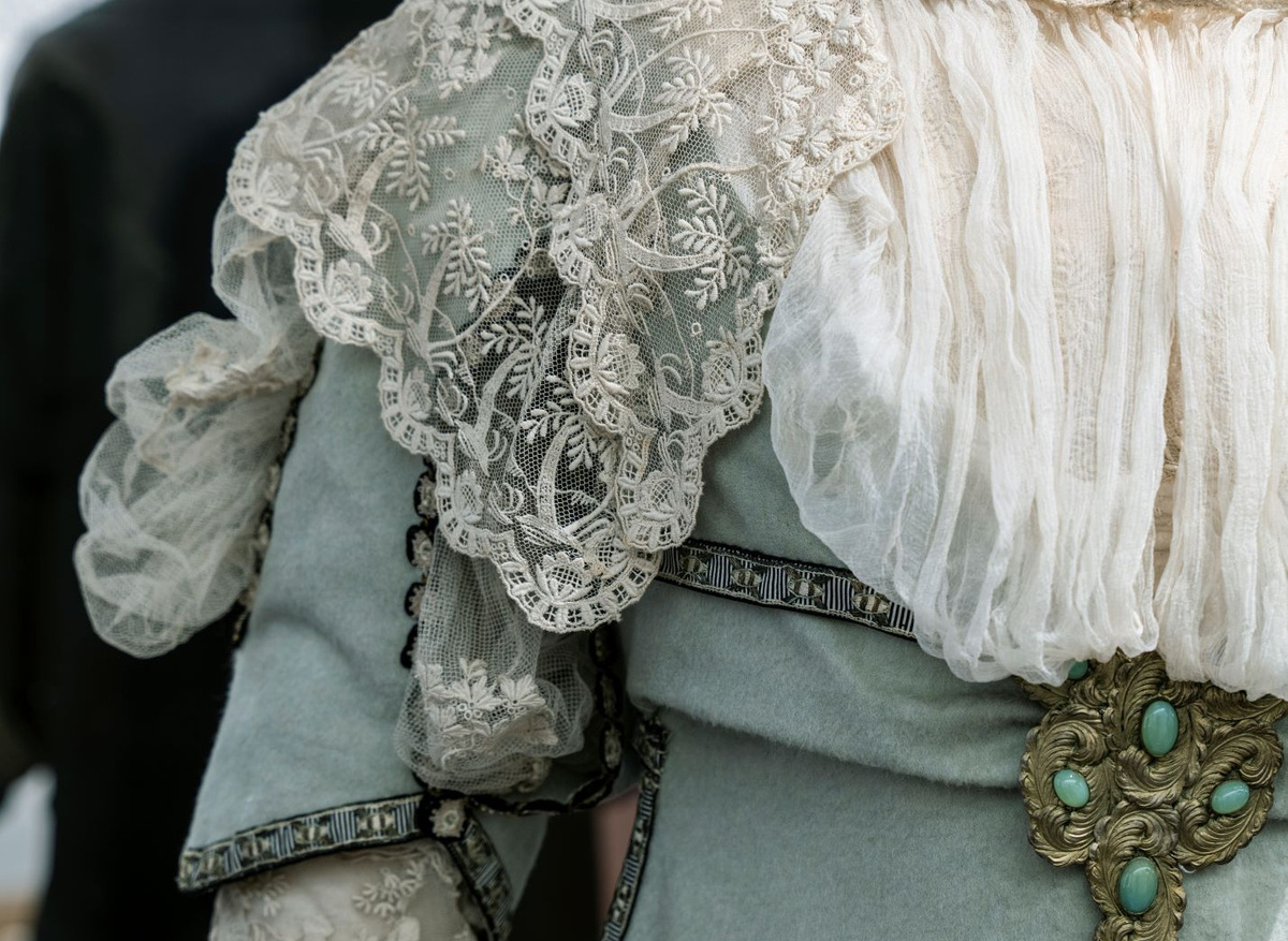 The dresses at the 'Out Shopping' Exhibition after conservation